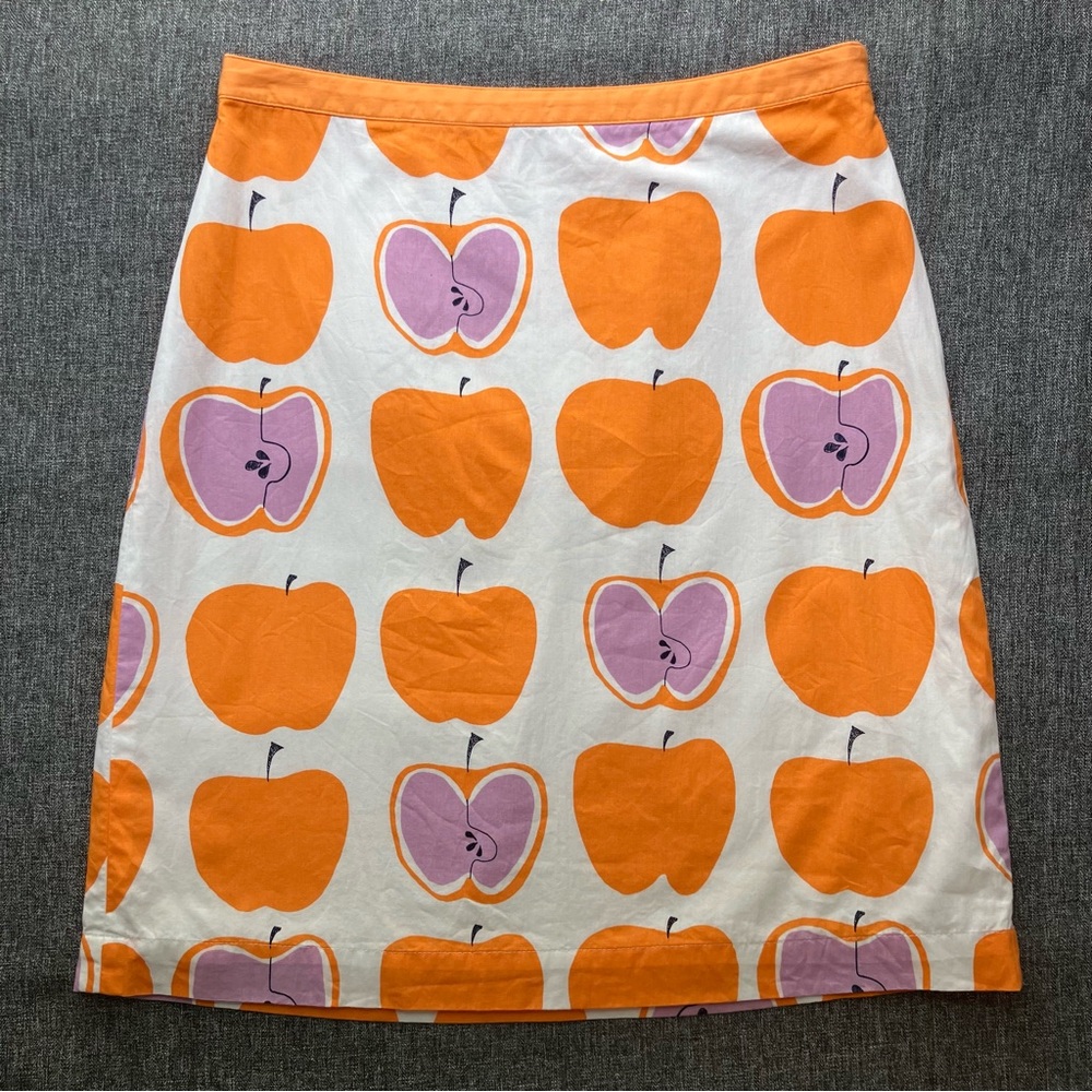 Boden Apple Print Skirt 100% Cotton ALine 4 Petite 4P